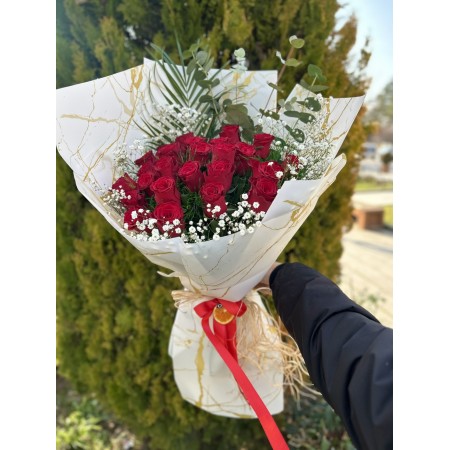 İthal 25 Kırmızı Gül Buketi