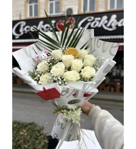 İthal 10 Beyaz Gül Buket