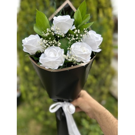 Beyaz 5 Yapay Gül Buket