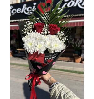 İthal 2 Gül Papatya Buketi