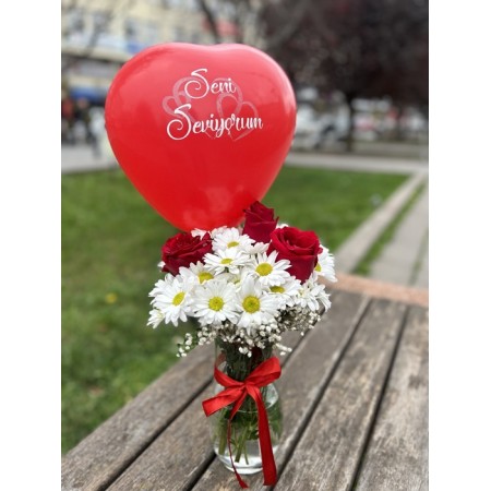 Paşabahçe Vazoda İthal Gül Papatya Kalp Balon