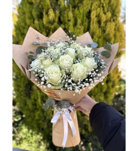 İthal 15 Beyaz Gül Buketi