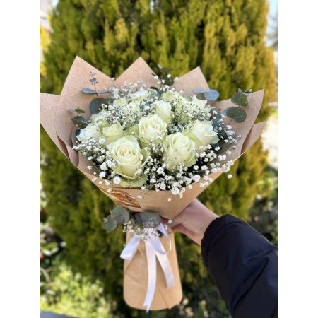 İthal 15 Beyaz Gül Buketi